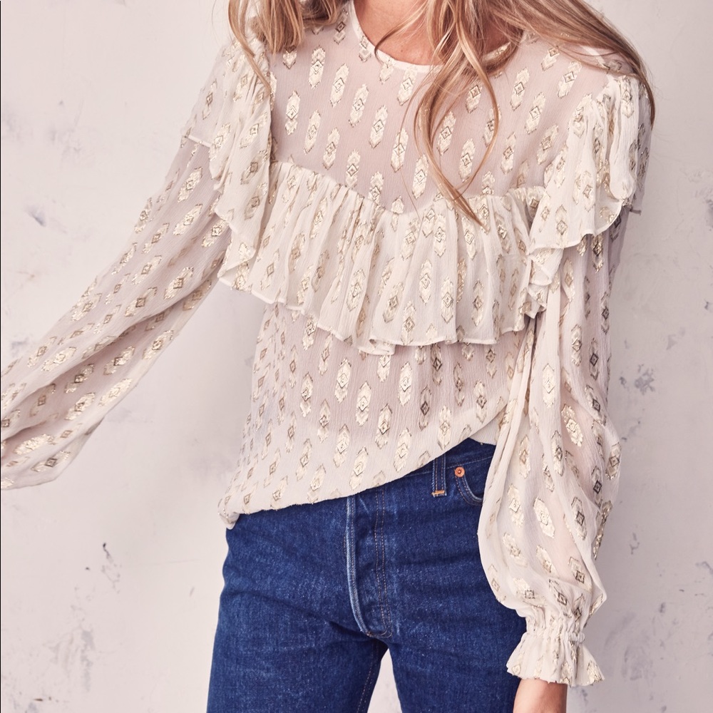 NWT LoveShackFancy Erin Blouse Cream With Metallic - Picture 5 of 16